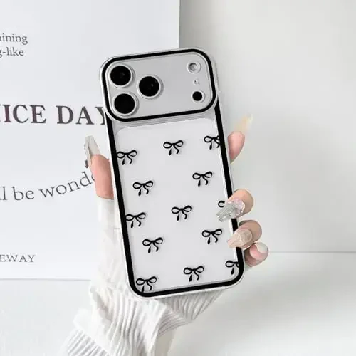 NITITOP iPhone 17 Pro Max uchun mos keladigan g‘ilof, qizlar va ayollar uchun chiroyli, tiniq, bardoshli lenta kamon naqshli, yumshoq TPU shaffof to‘liq kamera linzali zarbga chidamli himoya telefon qopqog‘i - Qora - 5