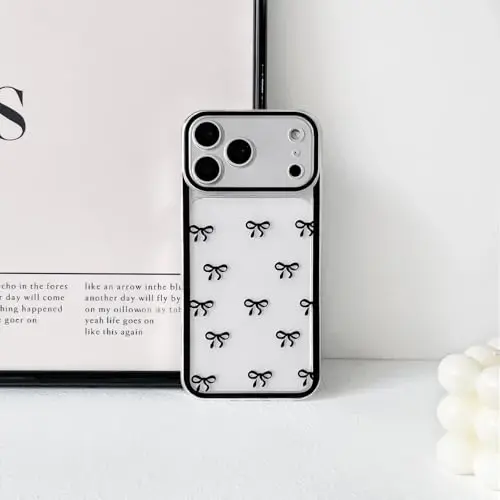 NITITOP iPhone 17 Pro uchun mos keladigan g'ilof, qizlar va ayollar uchun chiroyli shaffof chidamli lenta kamon naqshli, yumshoq TPU shaffof to'liq kamera linzalari zarbadan himoya qiluvchi telefon qopqog'i - qora 