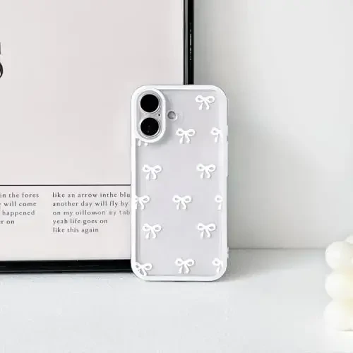 NITITOP iPhone 17 uchun mos keladigan g'ilof Qizlar ayollar uchun yoqimli tiniq chidamli lenta bantli naqsh Yumshoq TPU shaffof to'liq kamera linzalari zarbga chidamli himoya telefon qopqog'i - Oq - 5