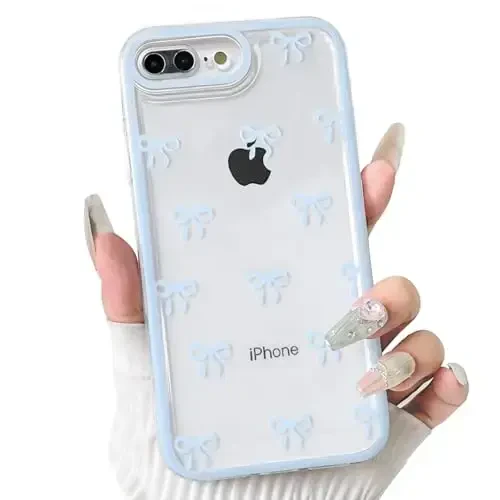 NITITOP iPhone 7 Plus / 8 Plus bilan mos keladigan Chehol Qizlar uchun yoqimli tiniq chidamli lenta kamoncha naqshli yumshoq TPU shaffof to'liq kamera linzalari zarbga chidamli himoya telefon qopqog'i - Moviy - 1