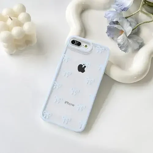 NITITOP iPhone 7 Plus / 8 Plus bilan mos keladigan Chehol Qizlar uchun yoqimli tiniq chidamli lenta kamoncha naqshli yumshoq TPU shaffof to'liq kamera linzalari zarbga chidamli himoya telefon qopqog'i - Moviy - NITITOP (1)