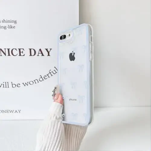 NITITOP iPhone 7 Plus / 8 Plus bilan mos keladigan Chehol Qizlar uchun yoqimli tiniq chidamli lenta kamoncha naqshli yumshoq TPU shaffof to'liq kamera linzalari zarbga chidamli himoya telefon qopqog'i - Moviy - 4