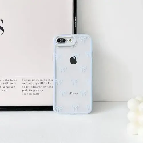 NITITOP iPhone 7 Plus / 8 Plus bilan mos keladigan Chehol Qizlar uchun yoqimli tiniq chidamli lenta kamoncha naqshli yumshoq TPU shaffof to'liq kamera linzalari zarbga chidamli himoya telefon qopqog'i - Moviy - 6