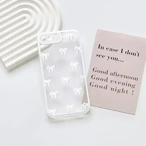 NITITOP iPhone 7 Plus / 8 Plus uchun mos keladigan Chexol Chiroyli Shaffof Bardoshli lenta Bowknot naqsh Qizlar Ayollar uchun Yumshoq TPU Shaffof To'liq Kamera linzalari Zarba o'tkazmaydigan Himoya Telefon qopqog'i - Oq - 3