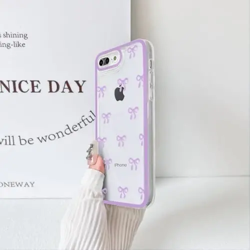 NITITOP iPhone 7 Plus / 8 Plus uchun mos keladigan g'ilof Qizlar uchun yoqimli shaffof lenta kamon naqshli Ayollar Yumshoq TPU Shaffof To'liq Kamera Lenza zarbga chidamli himoya telefon qopqog'i - Binafsha - 4