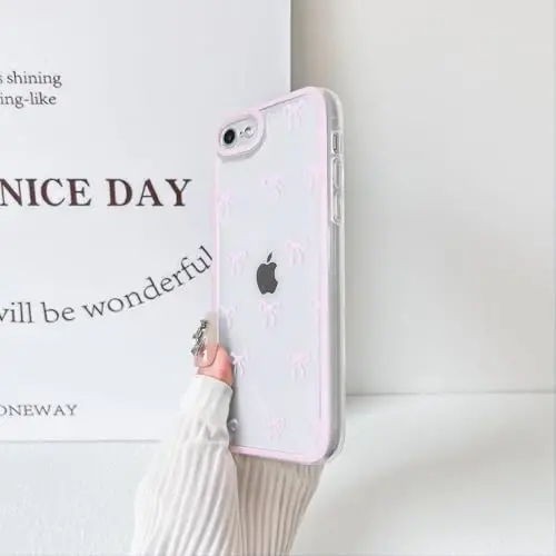 NITITOP Compatible for iPhone SE 2020 / SE 2022/7 / 8 Case Cute Clear Ribbon Bowknot Pattern for Girls Women Soft TPU Transparent Full Camera Lens Shockproof Protective Phone Cover - Pink - 5