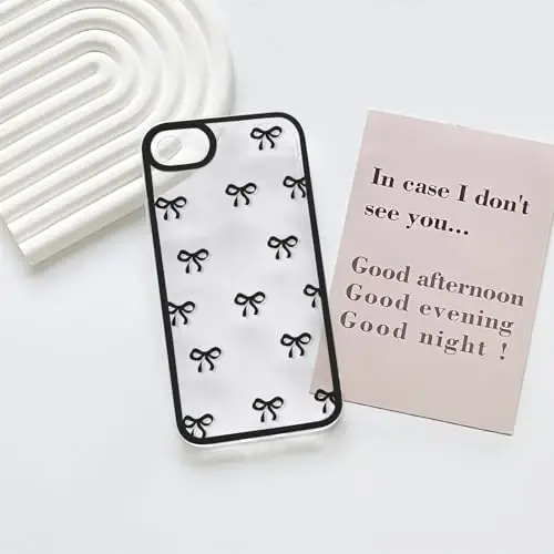 NITITOP Compatible for iPhone SE 2020 / SE 2022/7 / 8 Case Cute Clear Ribbon Bowknot Pattern for Girls Women Soft TPU Transparent Full Camera Lens Shockproof Protective Phone Cover - Black - 8