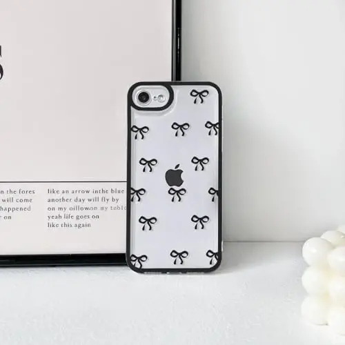 NITITOP Compatible for iPhone SE 2020 / SE 2022/7 / 8 Case Cute Clear Ribbon Bowknot Pattern for Girls Women Soft TPU Transparent Full Camera Lens Shockproof Protective Phone Cover - Black - 4