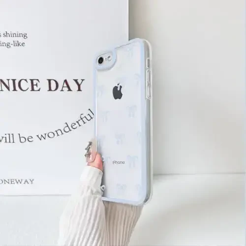 NITITOP iPhone SE 2020 / SE 2022/7 / 8 uchun g‘ilof, qizlar va ayollar uchun chiroyli shaffof lenta kamon naqshli, yumshoq TPU shaffof to‘liq kamera linzalari zarbadan himoya qiluvchi telefon qopqog‘i - ko‘k - 5