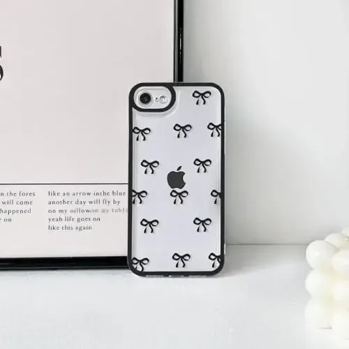 NITITOP iPhone SE 2020 / SE 2022/7 / 8 uchun mos keladigan g‘ilof, qizlar uchun chiroyli shaffof lenta, ayollar uchun yumshoq TPU shaffof to‘liq kamera linzalari zarbaga chidamli himoya telefon qopqog‘i - qora - 11