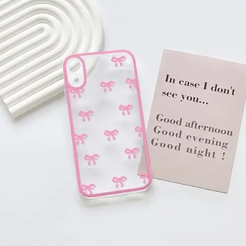 NITITOP Compatible with iPhone XR Case Cute Clear Durable Ribbon Bowknot Pattern for Girls Women Soft TPU Transparent Full Camera Lens Shockproof Protective Phone Cover - Rose Red - 3