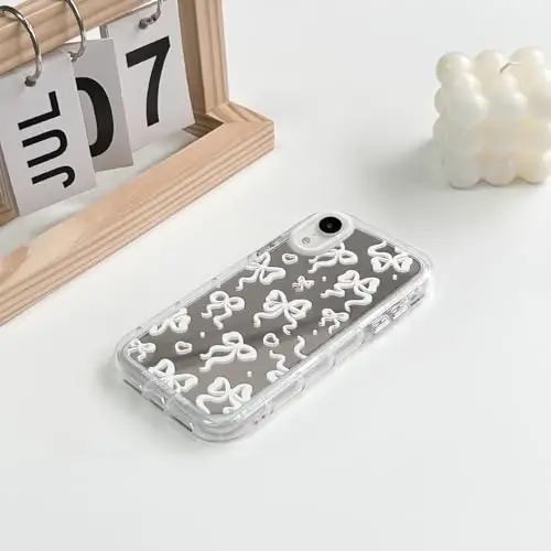 NITITOP iPhone XR uchun mos keladigan g'ilof Chiroyli oyna kamon naqshli Ayollar qizlar uchun lenta dizayni Zarbadan himoya qiluvchi kumush himoya telefon qopqog'i - Oq kamon - 4