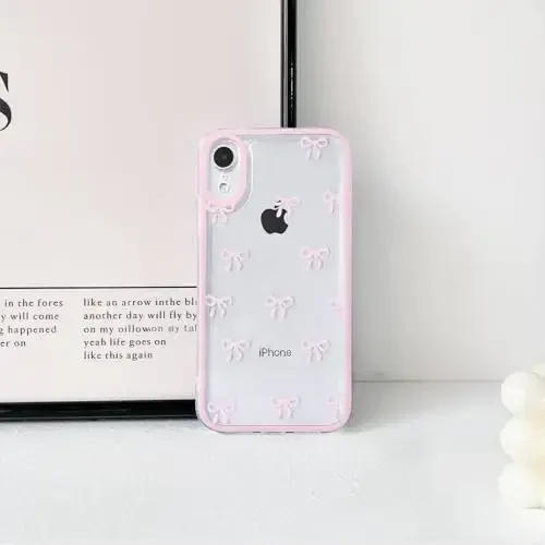 NITITOP iPhone XR uchun mos keladigan g'ilof Chiroyli shaffof chidamli lenta Kamoncha naqshli qizlar ayollar uchun Yumshoq TPU shaffof to'liq kamera linzalari zarbga chidamli himoya telefon qopqog'i - Pushti - 4