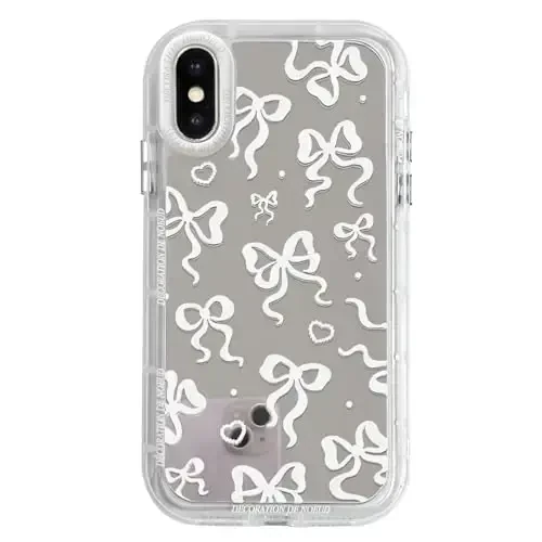 NITITOP Compatible with iPhone Xs Max Case Cute Mirror Bow Love Heart Pattern for Women Girls Ribbon Design Shockproof Silver Protective Phone Cover - White Bow 