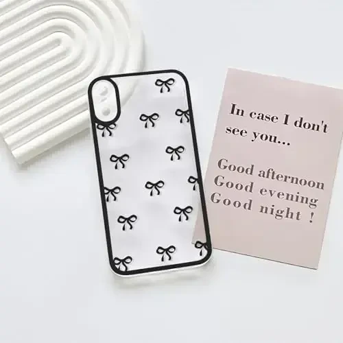 NITITOP iPhone Xs Max uchun mos keladigan g'ilof, qizlar va ayollar uchun chiroyli shaffof chidamli lenta bantli naqshli yumshoq TPU shaffof to'liq kamera linzali zarbga chidamli himoya telefon qopqog'i - Qora - 11