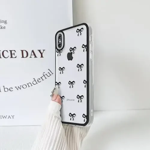 NITITOP iPhone Xs Max uchun mos keladigan g'ilof, qizlar va ayollar uchun chiroyli shaffof chidamli lenta bantli naqshli yumshoq TPU shaffof to'liq kamera linzali zarbga chidamli himoya telefon qopqog'i - Qora - 9