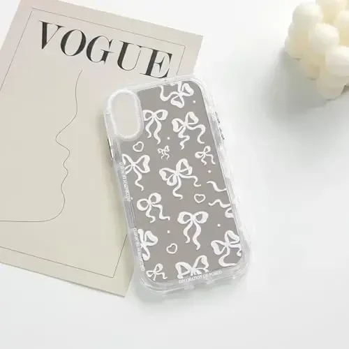 NITITOP iPhone Xs Max uchun mos keladigan g'ilof Yoqimli oyna kamon sevgi yurak naqshli ayollar qizlar uchun lenta dizayni zarbaga chidamli kumush himoya telefon qopqog'i - Oq kamon - 5