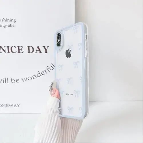 NITITOP Compatible with iPhone X/XS Case Cute Clear Durable Ribbon Bowknot Pattern for Girls Women Soft TPU Transparent Full Camera Lens Shockproof Protective Phone Cover - Blue - 4