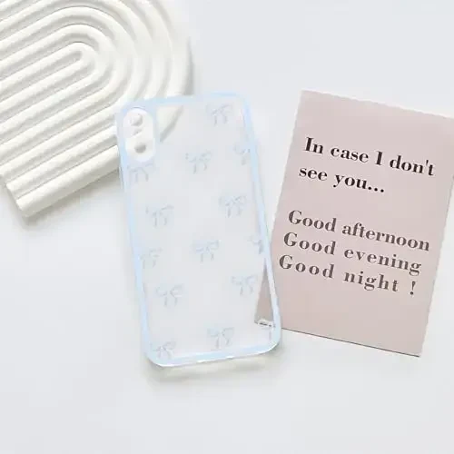 NITITOP iPhone X/XS uchun mos keladigan g'ilof Qizlar ayollar uchun yoqimli tiniq chidamli lenta kamon naqshli yumshoq TPU shaffof to'liq kamera linzalari zarbga chidamli himoya telefon qopqog'i - Moviy - 3