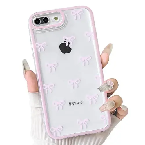 NITITOP iPhone X/XS uchun mos keladigan g'ilof, qizlar va ayollar uchun yoqimli shaffof chidamli lenta kamon naqshli yumshoq TPU shaffof to'liq kamera linzalari zarbga chidamli himoya telefon qopqog'i - Pushti 