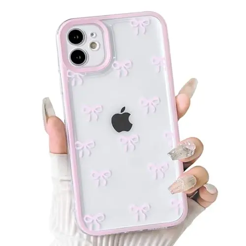 NITITOP Совместимый с iPhone 12 Mini Чехол Милый Прозрачный Прочный Рисунок Ленты Бантика для Девочек Женщин Мягкий TPU Прозрачный Полный Объектив Камеры Ударопрочный Защитный Чехол для Телефона - Розовый - 1