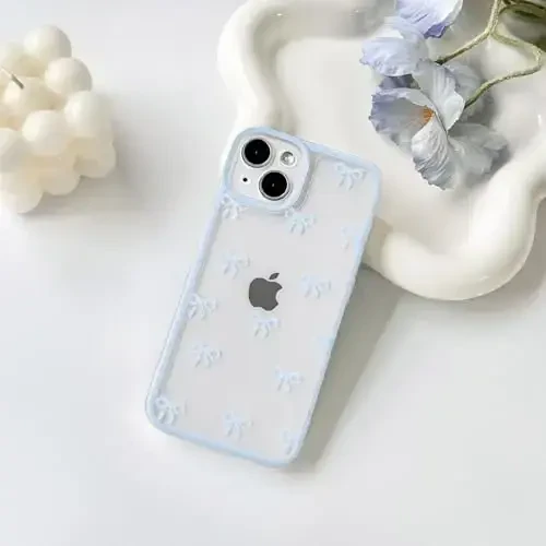 NITITOP Совместимый с iPhone 13 Mini Чехол Милый Прозрачный Прочный Рисунок с Бантиком для Девочек Женщин Мягкий TPU Прозрачный Полный Объектив Камеры Ударопрочный Защитный Чехол для Телефона - Синий - 2