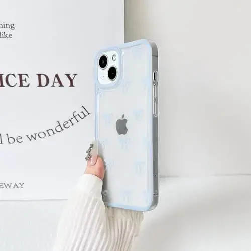 NITITOP Совместимый с iPhone 13 Mini Чехол Милый Прозрачный Прочный Рисунок с Бантиком для Девочек Женщин Мягкий TPU Прозрачный Полный Объектив Камеры Ударопрочный Защитный Чехол для Телефона - Синий - 5