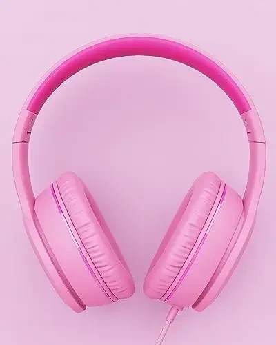 NIVAVA Mikrofonli simli naushniklar, bolalar uchun 3,5 mm jekli K16 quloqchinlar, o'smirlar uchun buklanadigan stereo bass naushniklar MaktabModazoneKindle, Fire, Chromebook, planshet (pushti qizil) - 3