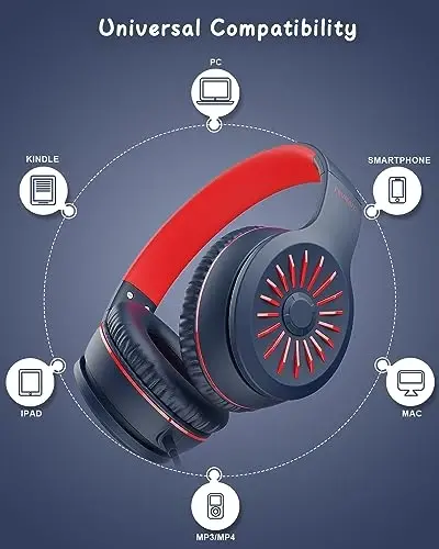 NIVAVA Mikrofonli simli naushniklar, bolalar uchun K16 quloq ustidagi naushniklar 3,5 mm raz'emli, o'smirlar maktabiModazoneKindle, Fire, Chromebook, planshet uchun katlanadigan stereo bass naushniklar (to'q ko'k qizil) - 5