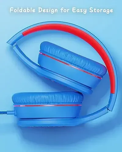 NIVAVA mikrofonli simli naushniklar, K16 3.5MM raz'emli bolalar uchun quloqchinlar, o'smirlar maktabi uchun katlanadigan stereo bass naushniklar ModazoneKindle, Fire, Chromebook, planshet (ochiq ko'k qizil) - 3