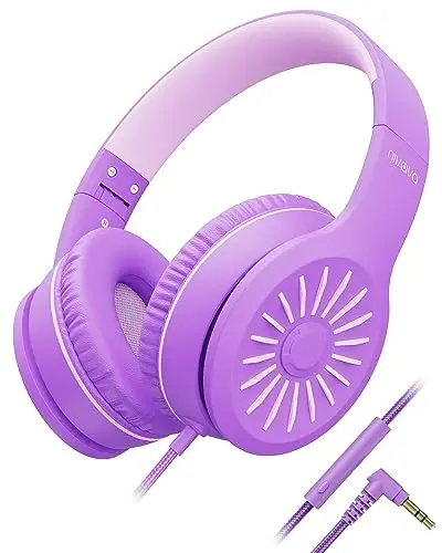 NIVAVA Mikrofonli simli naushniklar, K16 Bolalar uchun quloq ustidagi naushniklar 3,5 mm Jekli, O'smirlar maktabi uchun katlanadigan Stereo Bass naushniklar ModazoneKindle, Fire, Chromebook, Tablet(Binafsha Pushti) 