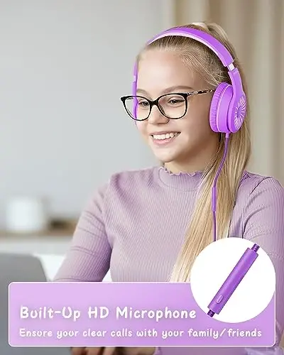 NIVAVA Mikrofonli simli naushniklar, K16 Bolalar uchun quloq ustidagi naushniklar 3,5 mm Jekli, O'smirlar maktabi uchun katlanadigan Stereo Bass naushniklar ModazoneKindle, Fire, Chromebook, Tablet(Binafsha Pushti) - 6