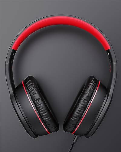 NIVAVA Wired Headphones with Microphone, K16 On-Ear Headphones for Kids with 3.5MM Jack, Foldable Stereo Bass Headset for Teens SchoolModazoneKindle, Chromebook, Tablet(Black Red) - 2