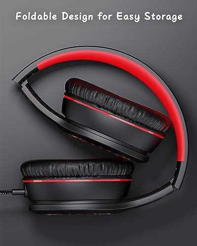 NIVAVA Wired Headphones with Microphone, K16 On-Ear Headphones for Kids with 3.5MM Jack, Foldable Stereo Bass Headset for Teens SchoolModazoneKindle, Chromebook, Tablet(Black Red) - 3
