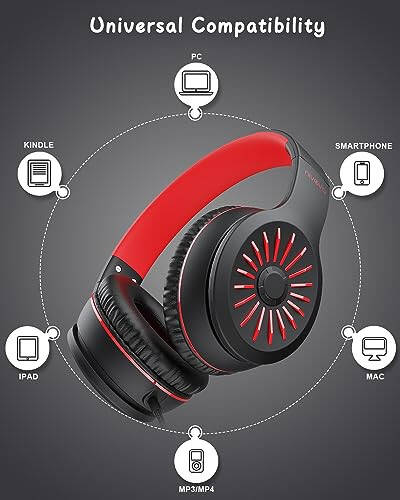 NIVAVA Wired Headphones with Microphone, K16 On-Ear Headphones for Kids with 3.5MM Jack, Foldable Stereo Bass Headset for Teens SchoolModazoneKindle, Chromebook, Tablet(Black Red) - 5