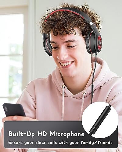 NIVAVA Wired Headphones with Microphone, K16 On-Ear Headphones for Kids with 3.5MM Jack, Foldable Stereo Bass Headset for Teens SchoolModazoneKindle, Chromebook, Tablet(Black Red) - 6