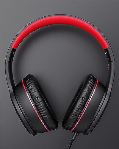 NIVAVA Wired Headphones with Microphone, K16 On-Ear Headphones for Kids with 3.5MM Jack, Foldable Stereo Bass Headset for Teens SchoolModazoneKindle, Chromebook, Tablet(Black Red) - 2