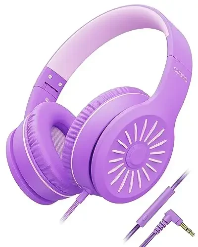 NIVAVA Wired Headphones with Microphone, K16 On-Ear Headphones for Kids with 3.5MM Jack, Foldable Stereo Bass Headphones for Teens SchoolModazoneKindle, Fire, Chromebook, Tablet(Purple Pink) - NIVAVA