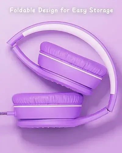 NIVAVA Wired Headphones with Microphone, K16 On-Ear Headphones for Kids with 3.5MM Jack, Foldable Stereo Bass Headphones for Teens SchoolModazoneKindle, Fire, Chromebook, Tablet(Purple Pink) - 3