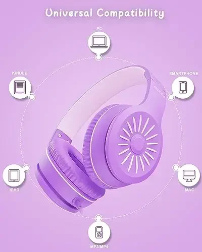 NIVAVA Wired Headphones with Microphone, K16 On-Ear Headphones for Kids with 3.5MM Jack, Foldable Stereo Bass Headphones for Teens SchoolModazoneKindle, Fire, Chromebook, Tablet(Purple Pink) - 5
