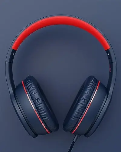 NIVAVA Проводные наушники с микрофоном, K16 накладные наушники для детей с разъемом 3,5 мм, складные стереонаушники с басами для подростков SchoolModazoneKindle, Fire, Chromebook, Tablet(темно-синий красный) - 2