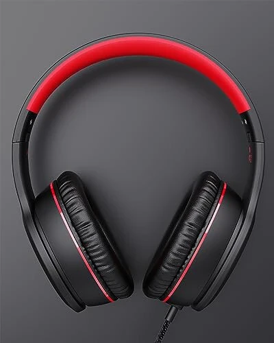 NIVAVA Wired Headphones with Microphone, K16 On-Ear Headphones for Kids with 3.5MM Jack, Foldable Stereo Bass Headphones for Teens School Modazone Kindle, Fire, Chromebook, Tablet(Black Red) - 2