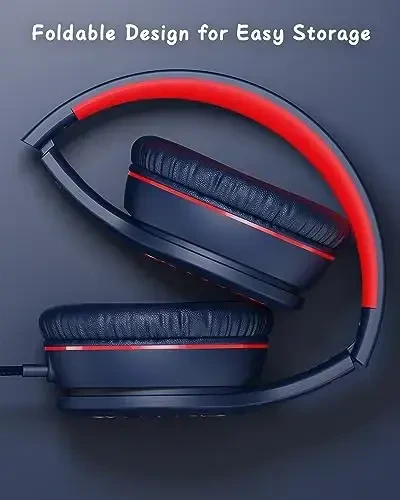 NIVAVA Wired Headphones with Microphone, K16 On-Ear Headphones for Kids with 3.5MM Jack, Foldable Stereo Bass Headphones for Teens SchoolModazoneKindle, Fire, Chromebook, Tablet(Dark Blue Red) - 3