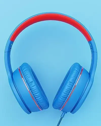 NIVAVA Wired Headphones with Microphone, K16 On-Ear Headphones for Kids with 3.5MM Jack, Foldable Stereo Bass Headphones for Teens SchoolModazoneKindle, Fire, Chromebook, Tablet(Light Blue Red) - 2