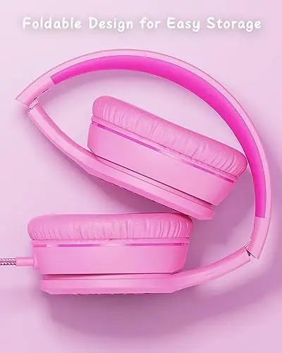 NIVAVA Wired Headphones with Microphone, K16 On-Ear Headphones for Kids with 3.5MM Jack, Foldable Stereo Bass Headphones for Teens SchoolModazoneKindle, Fire, Chromebook, Tablet(Pink Red) - 4