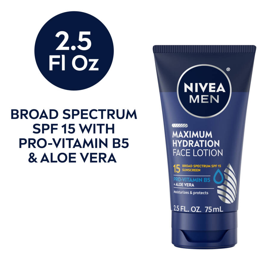 NIVEA MEN Maximum Hydration Face Lotion with Broad Spectrum SPF 15 Sunscreen, 2.5 Fl Oz Tube - 1