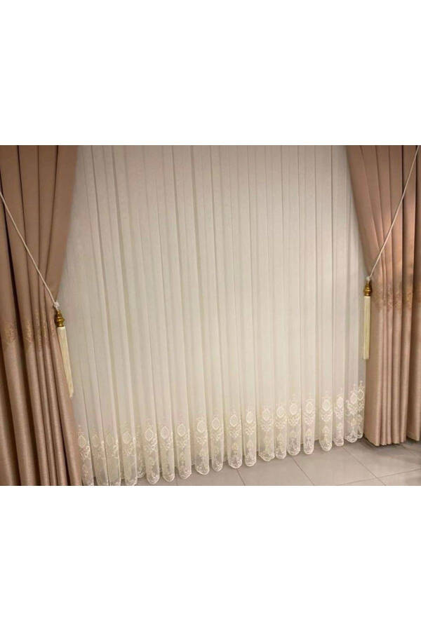 Nivemeshome Ren Embroidered Cream 1/3 Pleated Tulle Curtain Apm - 4