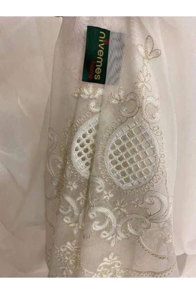 REN NAKIŞLI KREM 1/3 SIK PİLE TÜL PERDE APM - 3