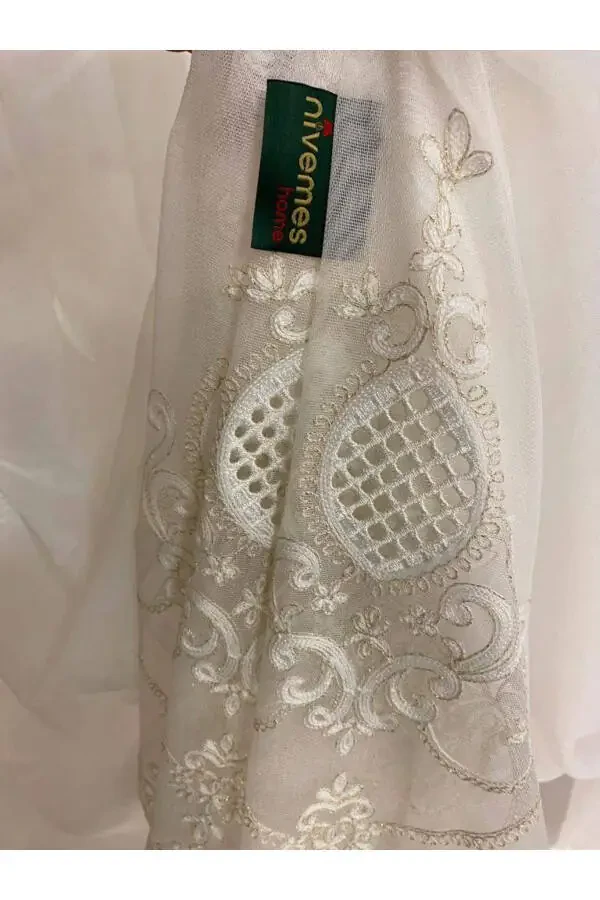 REN NAKIŞLI KREM 1/3 SIK PİLE TÜL PERDE APM - 3