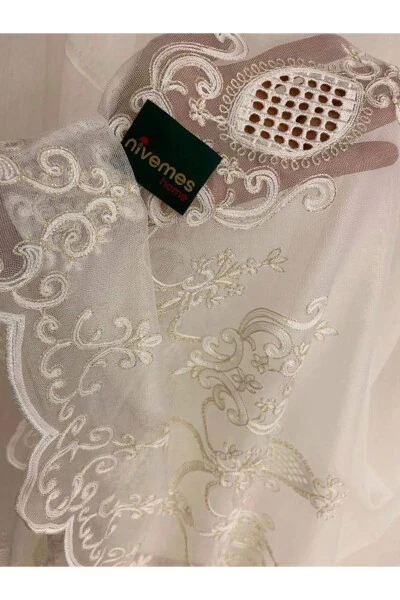 REN NAKIŞLI KREM 1/3 SIK PİLE TÜL PERDE APM - 6
